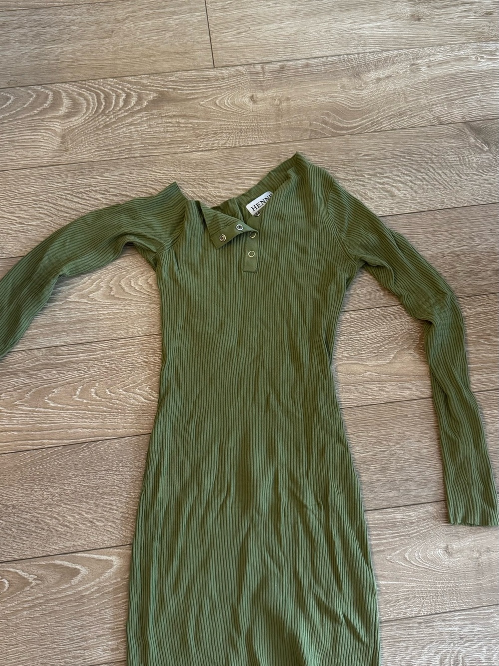 Henne Ribbed Olive Green one shoulder Long Sleeve Dress